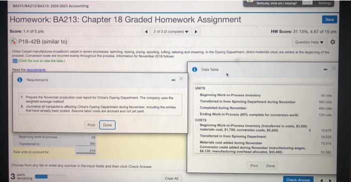 (transferred in costs, $3,500; materials cost, $1,750; conversion costs, $5,420) $ 10,670