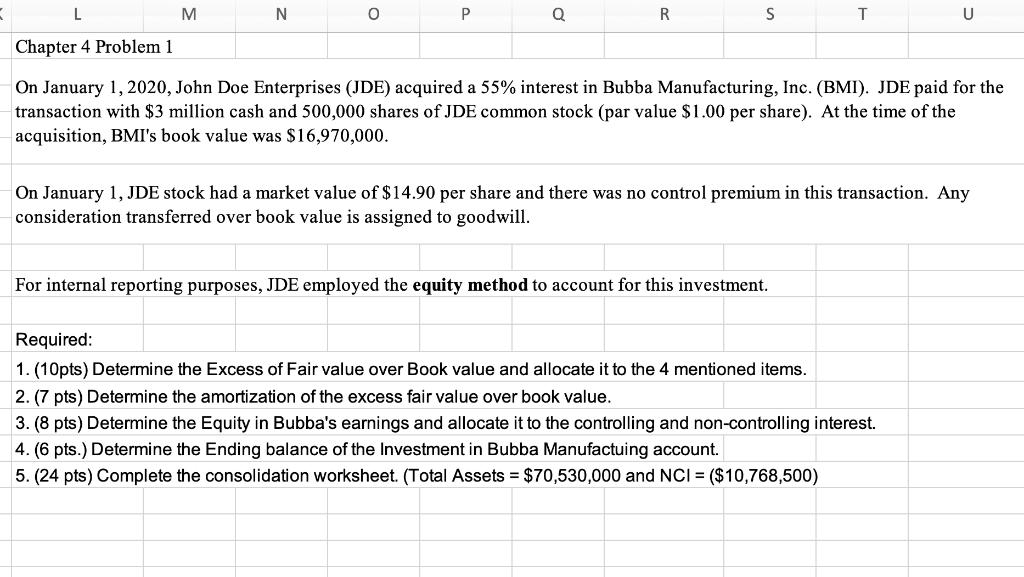 L M N P Q R S T U Chapter 4 Problem