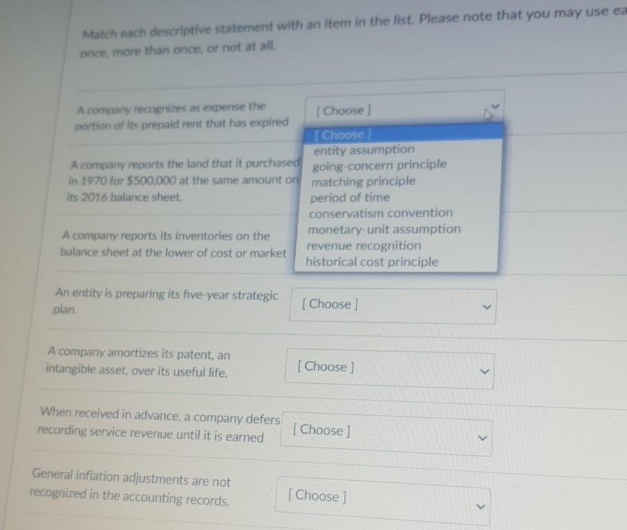 Match each descriptive statement with an item in the list. Please note