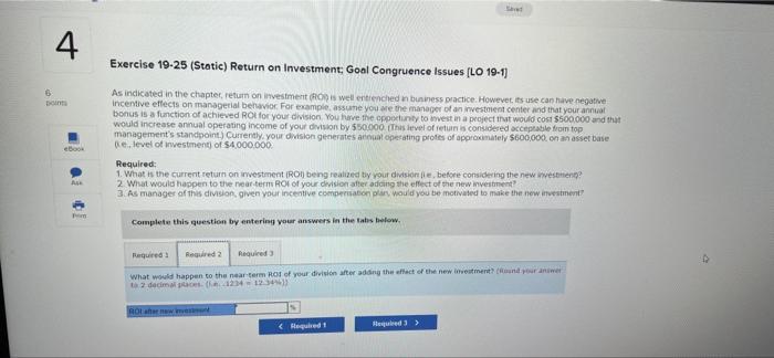 Congruence Issues [LO 19-1] As indicated in the chapter, return on investment