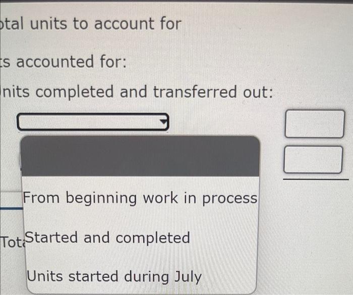 Units in process, July 1, 60% complete Units completed and transferred out
