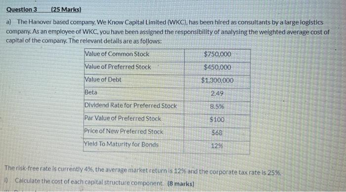 Question 3 (25 Marks) a) The Hanover based company, We Know Capital