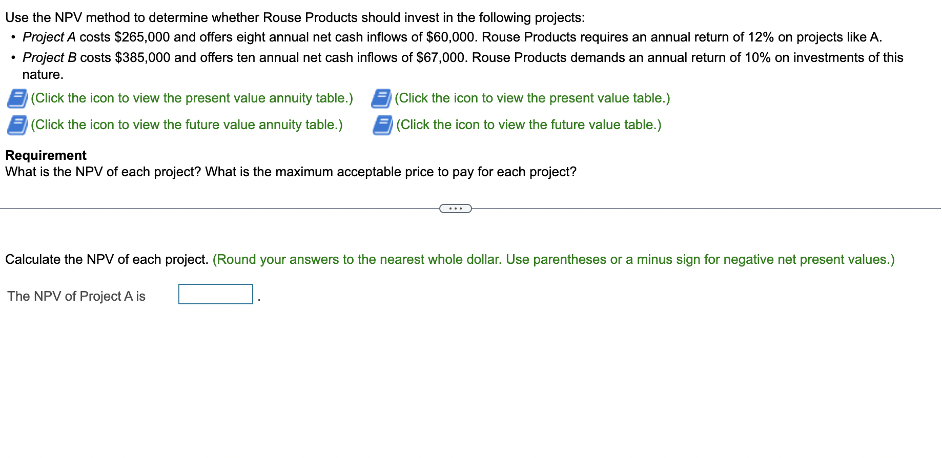 Use the NPV method to determine whether Rouse Products should invest in