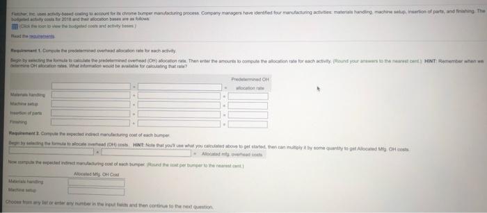 flows Fletcher inc uses activity-based using to account for chrome bumper manufacturing