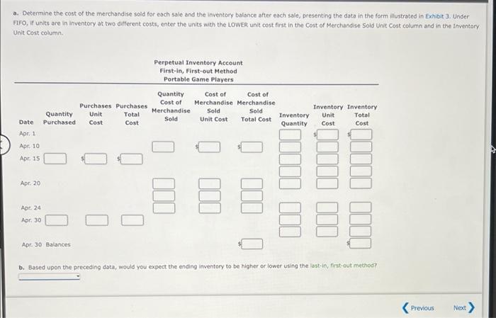 game players are as follows: 62 units $81 Apr. 1 Inventory 10
