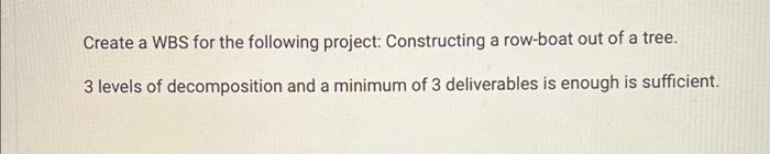 Create a WBS for the following project: Constructing a row-boat out of
