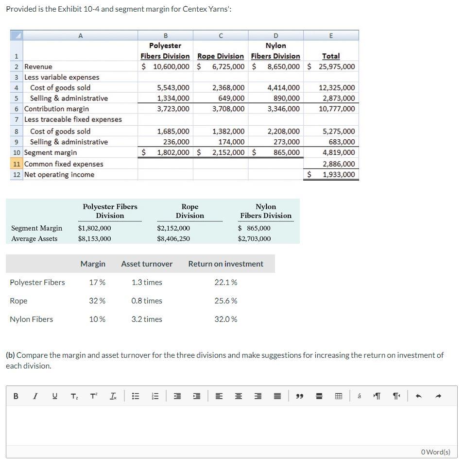Provided is the Exhibit 10-4 and segment margin for Centex Yarns': A