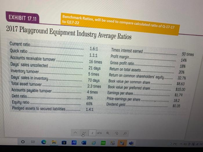 EXHIBIT 17.11 Benchmark Ratios, will be used to compare calculated ratio of