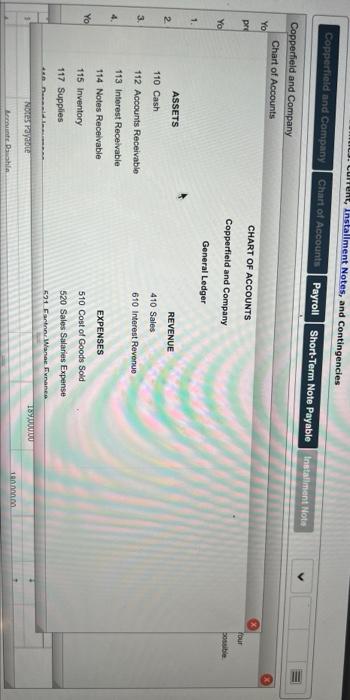 of Accounts Payroll Short-Term Note Payable Copperfield and Company Installment Note You've