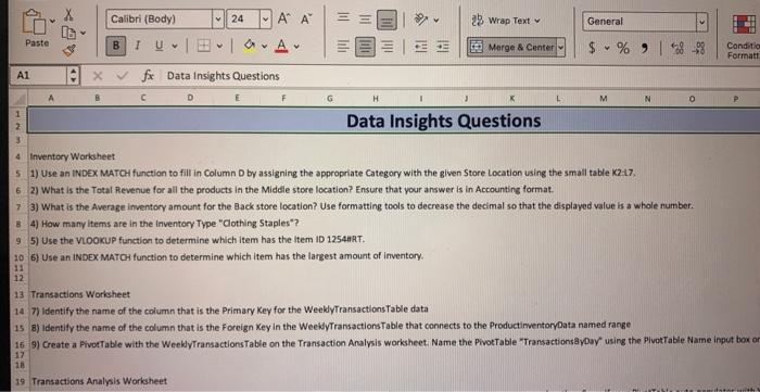 Care AL # Data sights Questions Data Insights Questions INDEX MATO Gygning