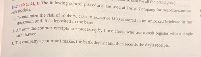 Serve all the principles.) E7.2 (LO 1, 2), E The following control