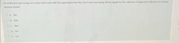 An entity borrows money on a short-term note with the expectation that