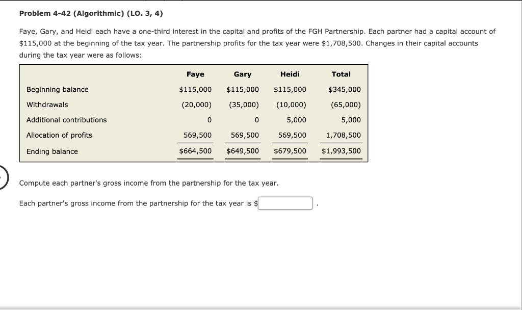 Problem 4-42 (Algorithmic) (LO. 3, 4) Faye, Gary, and Heidi each have