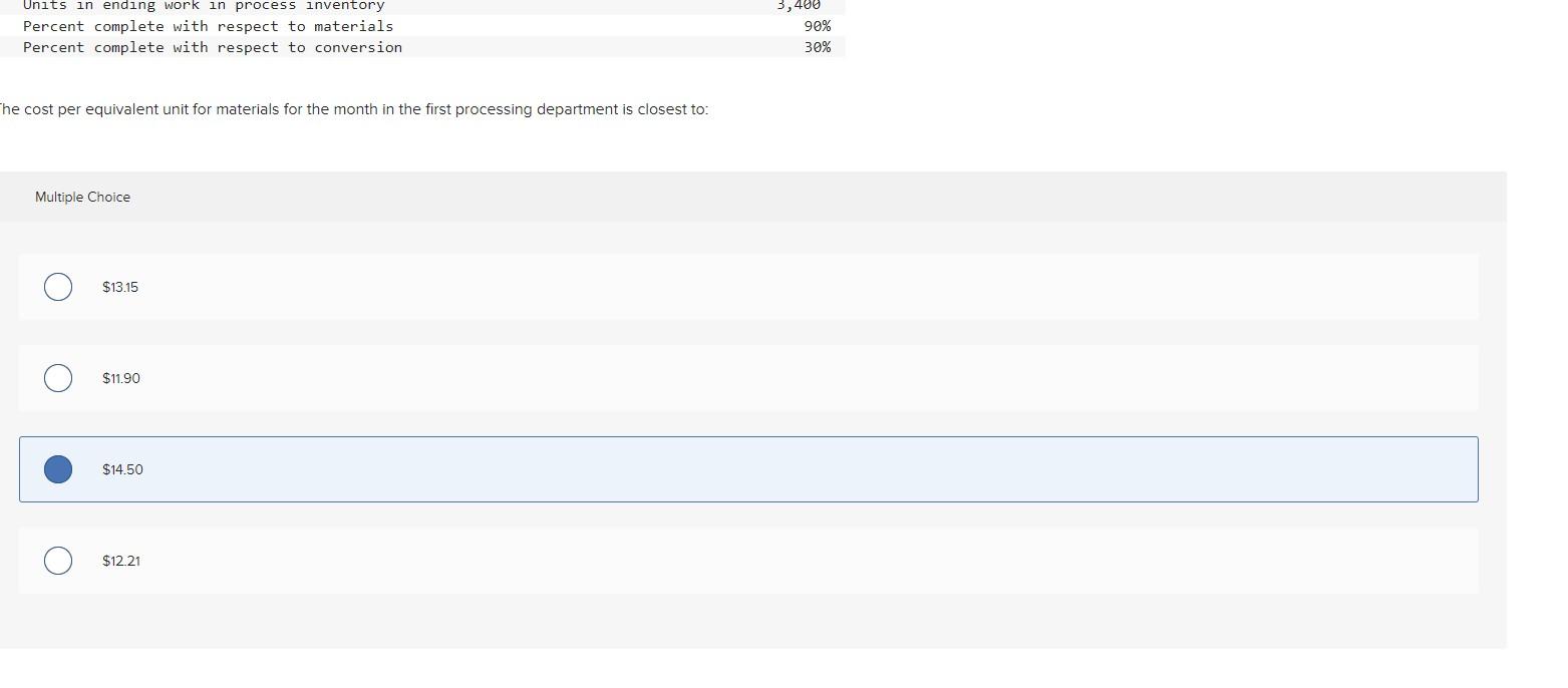 concerning the first processing department for the most recent month are listed