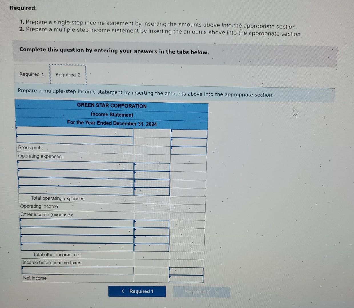 Corporation as of December 31, 2024: Account Title Sales revenue Interest revenue