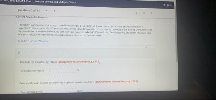 ALL 3020 EXAM 3, Part II, Exercise Solving and Multiple Choice Question