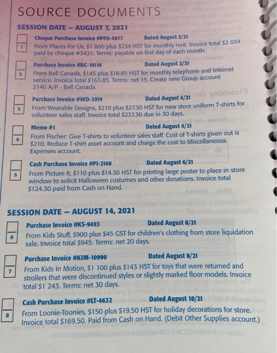 SOURCE DOCUMENTS SESSION DATE - AUGUST 7, 2021 Cheque Purchase Invoice #PFU-4877
