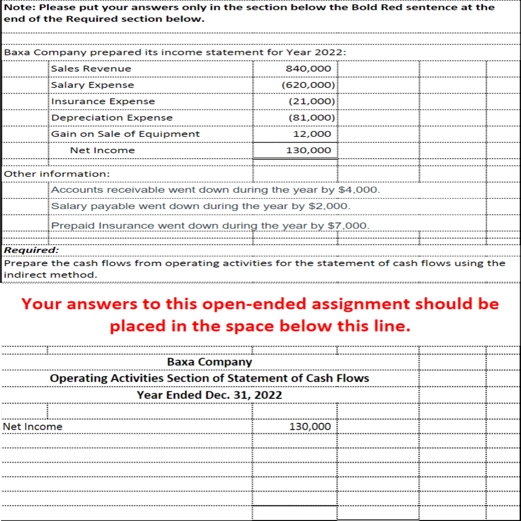 Note: Please put your answers only in the section below the Bold