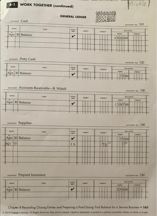 Accounts Receivable-B. Widell Supplies Prepaid Insurance Accounts Payable-Southside Supplies Connor Whitney, Capital