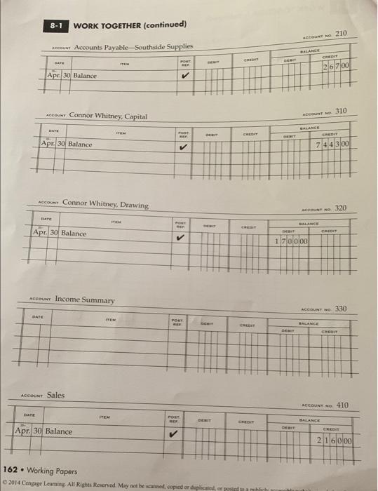 Connor Whitney, Drawing Income Summary Sales 490000 7500 138700 7500 25000 26700.