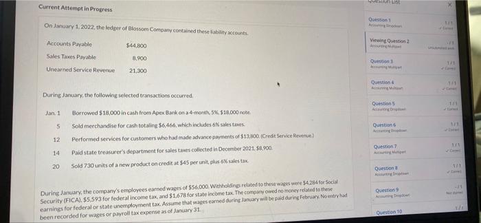 List Current Attempt in Progress On January 1, 2022, the ledger of
