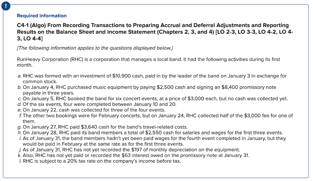 ! Required information C4-1 (Algo) From Recording Transactions to Preparing Accrual and