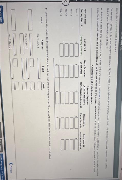 < SRW Me How Entries for installment note transactions On January 1