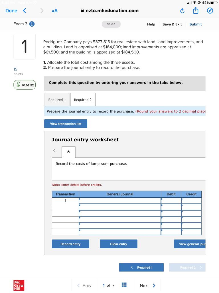 Done < AA ezto.mheducation.com Exam 3 Saved 15 1 points Help Save