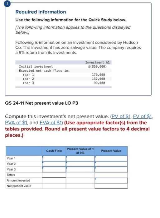 Required information Use the following information for the Quick Study below. [The