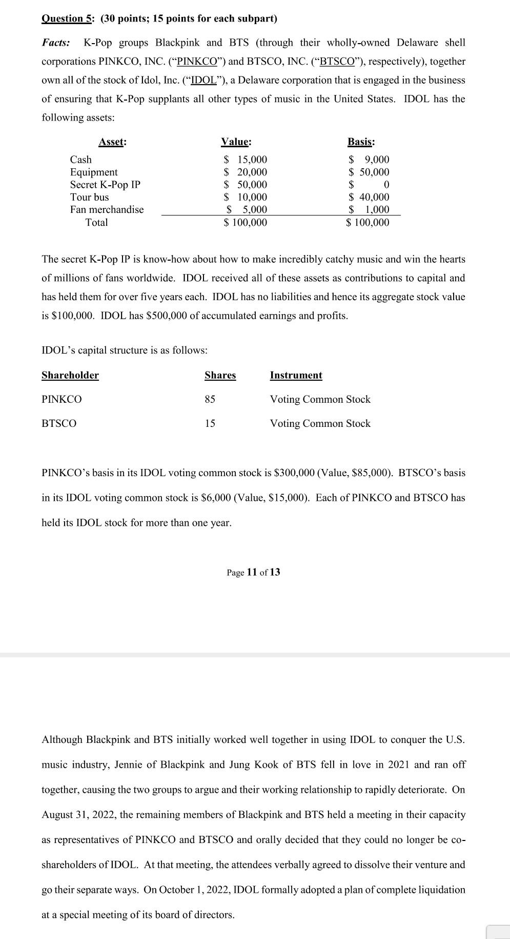 Question 5: (30 points; 15 points for each subpart) Facts: K-Pop groups