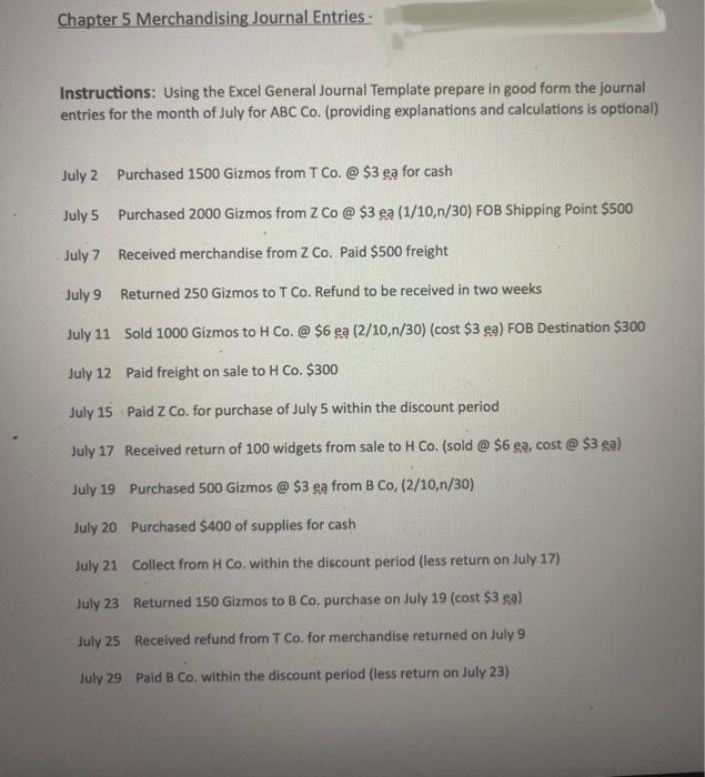 Chapter 5 Merchandising Journal Entries- Instructions: Using the Excel General Journal Template