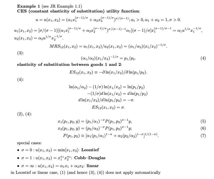 Example 1 (see JR Example 1.1) CES (constant elasticity of substitution) utility
