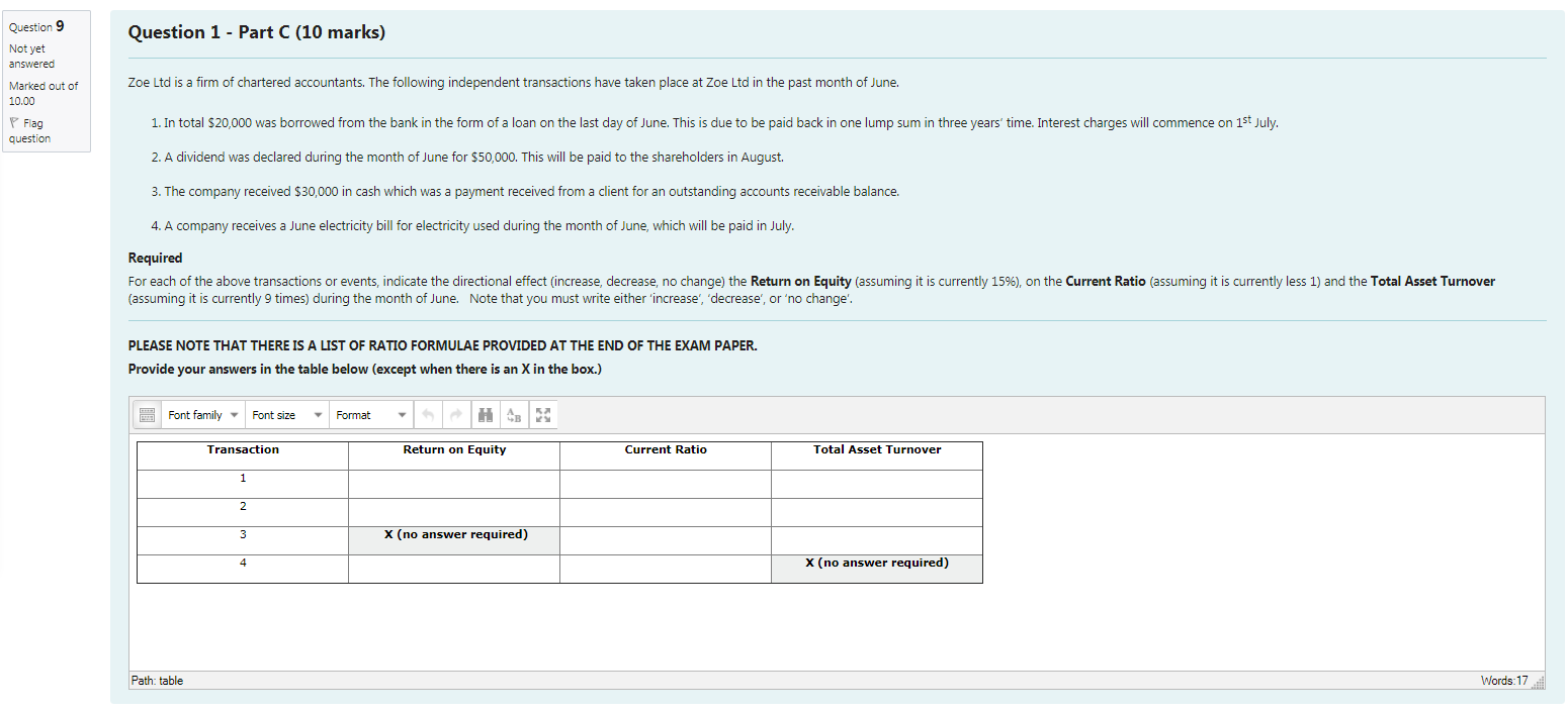 Question 9 Question 1 - Part C (10 marks) Not yet answered