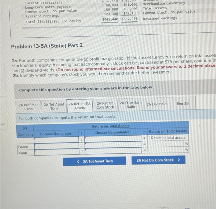 Kyan Company Company Data from the current year-end balance sheets Assets Data