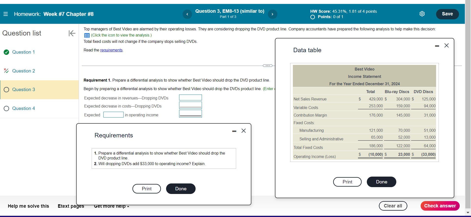 = Homework: Week #7 Chapter #8 Question list Question 1 * Question