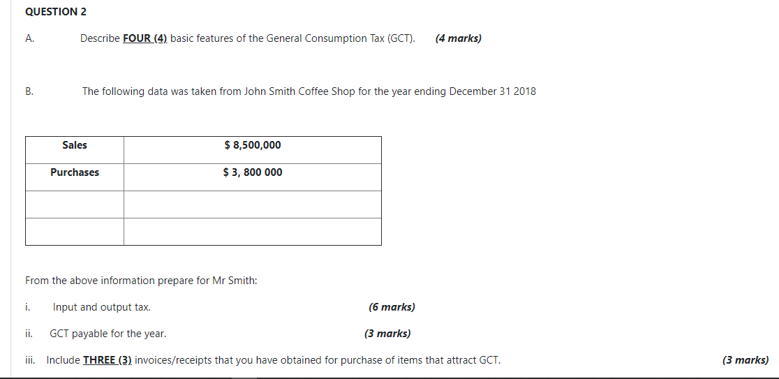 QUESTION 2 A. Describe FOUR (4) basic features of the General Consumption