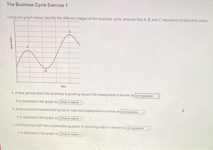 Real GDP The Business Cycle Exercise 1 Using the graph below, identify