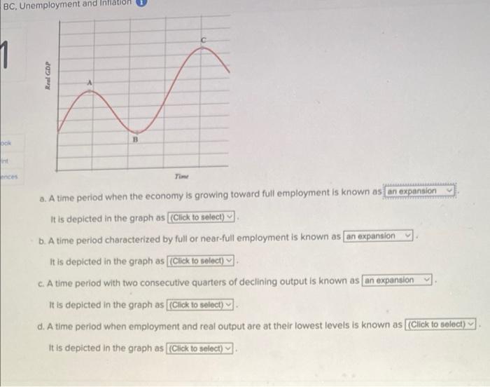 the different stages of the business cycle. Assume that A, B, and