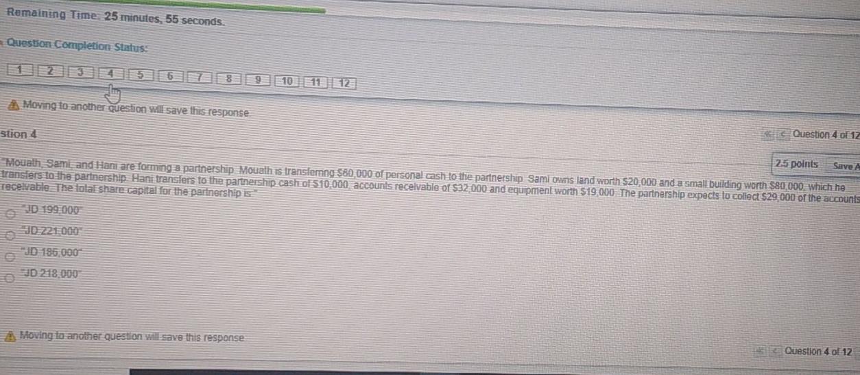 Remaining Time: 25 minutes, 55 seconds. Question Completion Status: 1 2 3