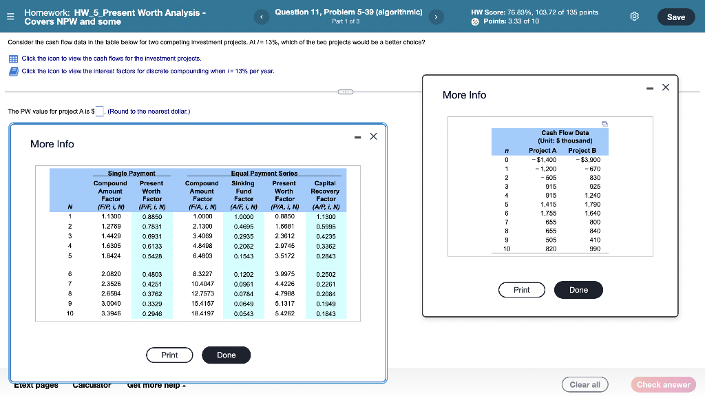 Homework: HW_5_Present Worth Analysis - Covers NPW and some Question 11, Problem