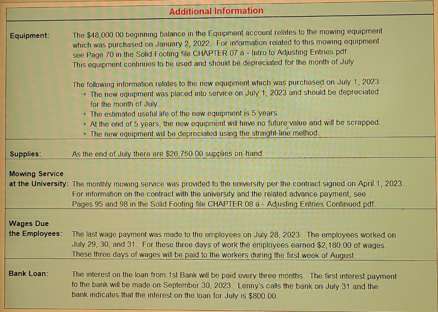 supplies are consumed immediately Lenny's will pay the mower dealer for the