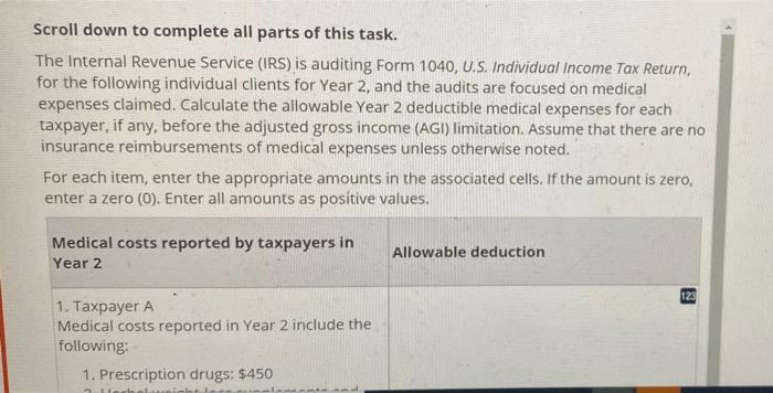 Scroll down to complete all parts of this task. The Internal Revenue