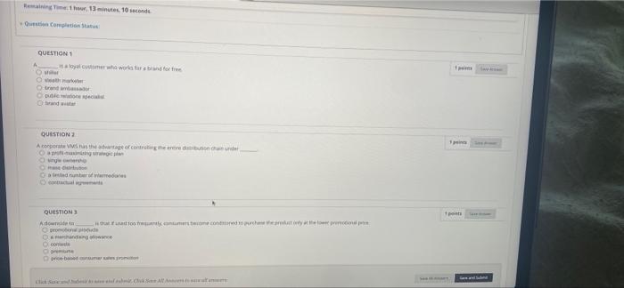 Remaining Time 1 hour, 13 minutes, 10 seconds Question Completion Status QUESTION