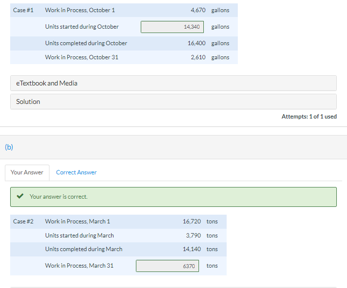 (b) Case #1 Work in Process, October 1 Units started during October