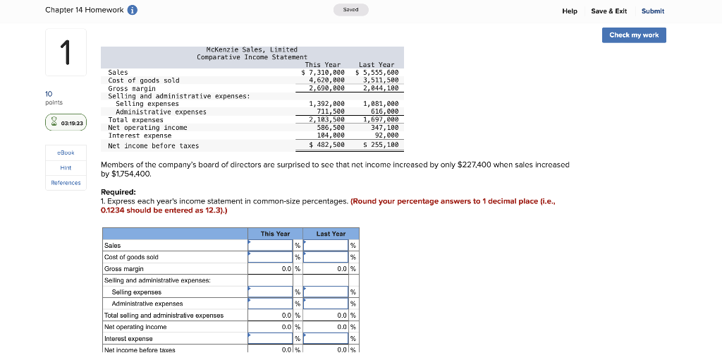 Chapter 14 Homework Saved Help Save & Exit Submit Check my work