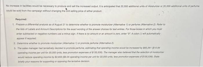 Company is planning a one-month campaign for September to promote sales of