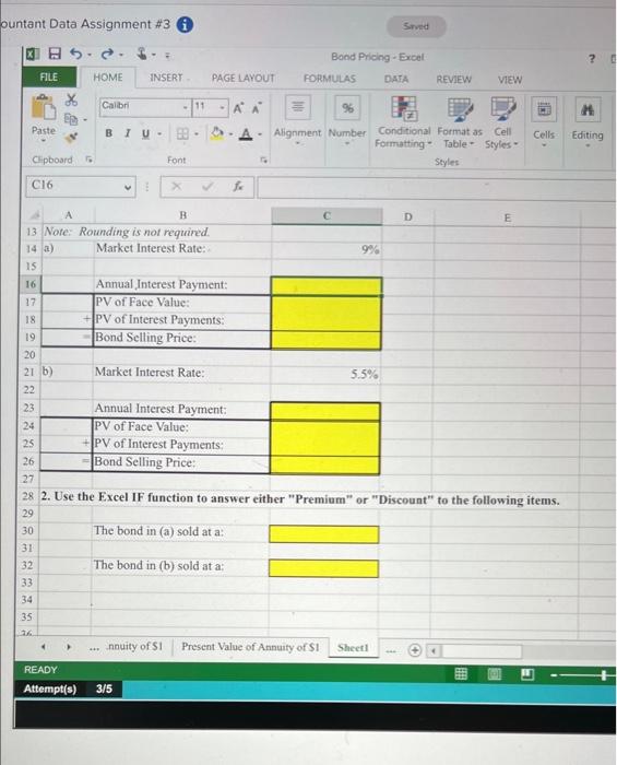 C16 A v Saved Bond Pricing Excel PAGE LAYOUT FORMULAS 11 -A