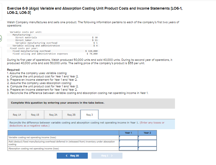 overhead Variable selling and administrative Fixed costs per year: Fixed manufacturing overhead