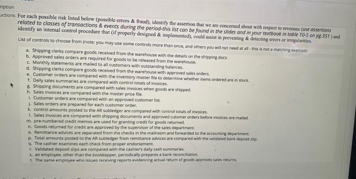 ription auctions For each possible risk listed below (possible errors & fraud),