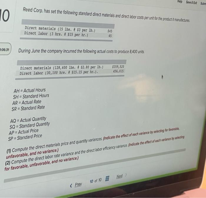 10 :06:31 Help Save & Exit Subm Reed Corp. has set the